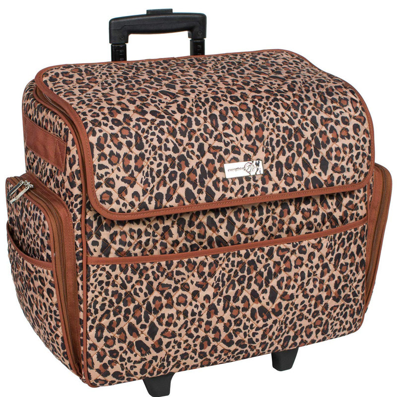 Everything Mary Deluxe Quilted Cheetah Print Rolling Sewing Machine